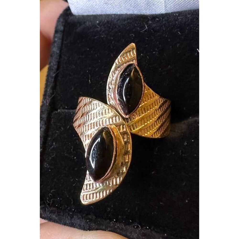 Square Black Onyx Pure Copper Bypass Ring Size 9